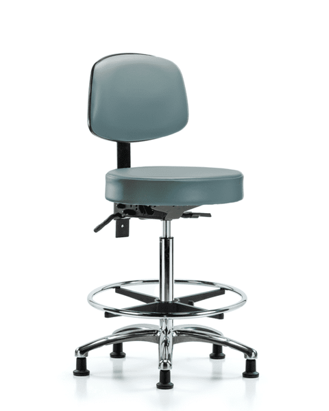 Vinyl Stool with Back Chrome - High Bench Height with Chrome Foot Ring & Stationary Glides in Storm Supernova Vinyl - VHBST-CR-T0-CF-RG-8822