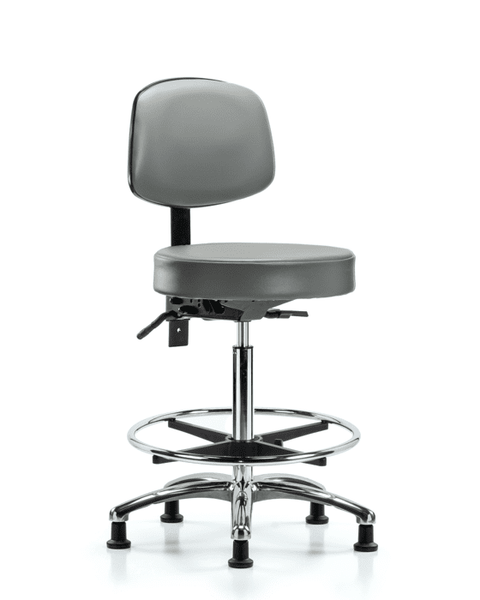 Vinyl Stool with Back Chrome - High Bench Height with Chrome Foot Ring & Stationary Glides in Sterling Supernova Vinyl - VHBST-CR-T0-CF-RG-8840