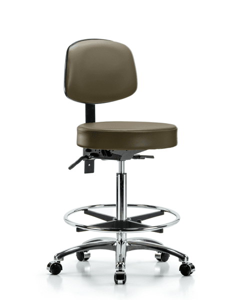 Vinyl Stool with Back Chrome - High Bench Height with Seat Tilt, Chrome Foot Ring, & Casters in Marine Blue Supernova Vinyl - VHBST-CR-T1-CF-CC-8809