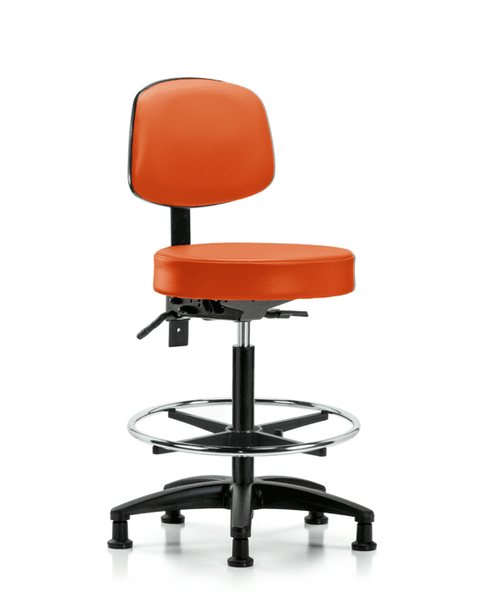 Vinyl Stool with Back - High Bench Height with Seat Tilt, Chrome Foot Ring, & Stationary Glides in Orange Kist Trailblazer Vinyl - VHBST-RG-T1-CF-RG-8613