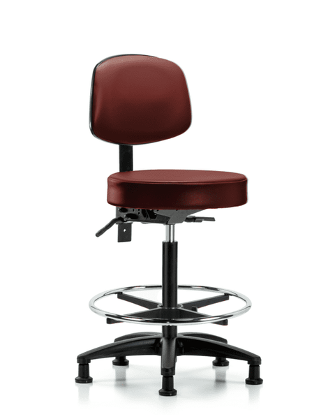 Vinyl Stool with Back - High Bench Height with Seat Tilt, Chrome Foot Ring, & Stationary Glides in Taupe Supernova Vinyl - VHBST-RG-T1-CF-RG-8815