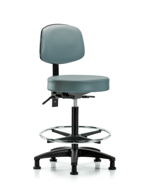 Vinyl Stool with Back - High Bench Height with Seat Tilt, Chrome Foot Ring, & Stationary Glides in Storm Supernova Vinyl - VHBST-RG-T1-CF-RG-8822