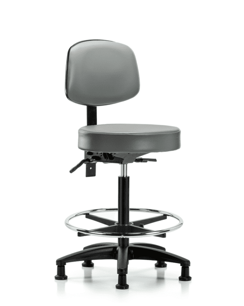Vinyl Stool with Back - High Bench Height with Seat Tilt, Chrome Foot Ring, & Stationary Glides in Sterling Supernova Vinyl - VHBST-RG-T1-CF-RG-8840