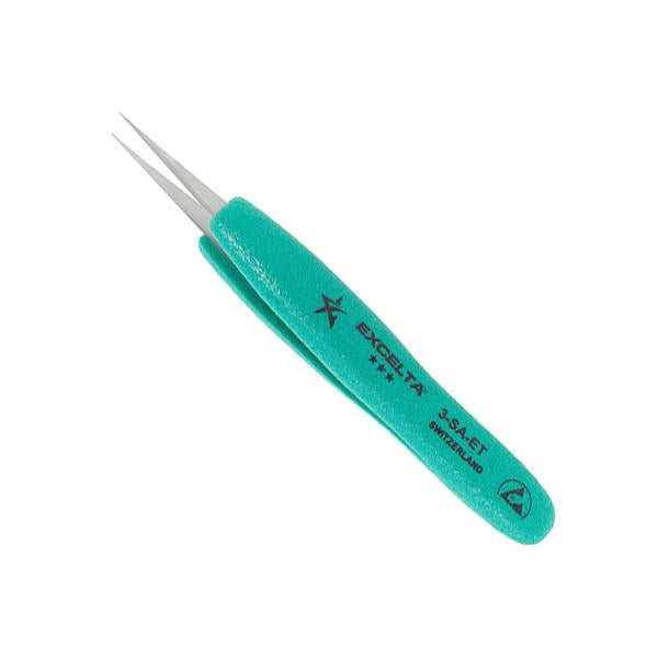 Excelta Tweezers - 3-SA-ET - Straight Very Fine Point - Anti-Mag. SS - Ergonomic - 3-SA-ET