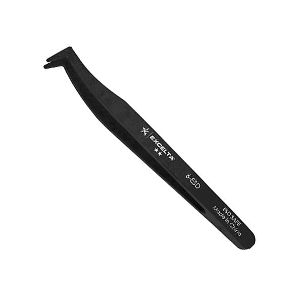 Excelta Tweezers - Angulated Flat Sharp Point - Plastic - 6-ESD