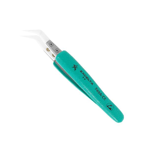 Excelta Tweezers - Replaceable Tip - Curved .020 Tip - Ceramic Tip - Ergonomic - 749A-CE-ET