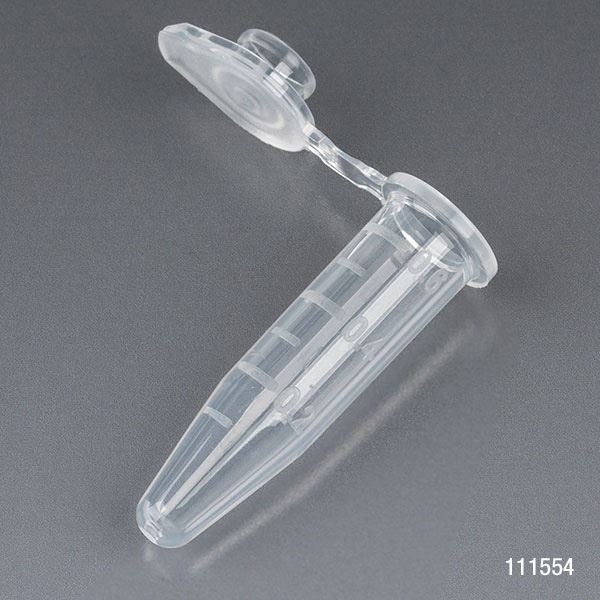 Microcentrifuge Tube, 0.5mL, PP, Attached Snap Cap, Graduated, Natural, Certified: Rnase, Dnase and Pyrogen Free, 500/Stand Up Zipper Closure Bag-111554