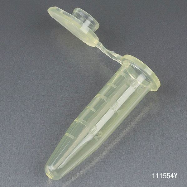 Microcentrifuge Tube, 0.5mL, PP, Attached Snap Cap, Graduated, Yellow, Certified: Rnase, Dnase and Pyrogen Free, 500/Stand Up Zipper Closure Bag-111554Y