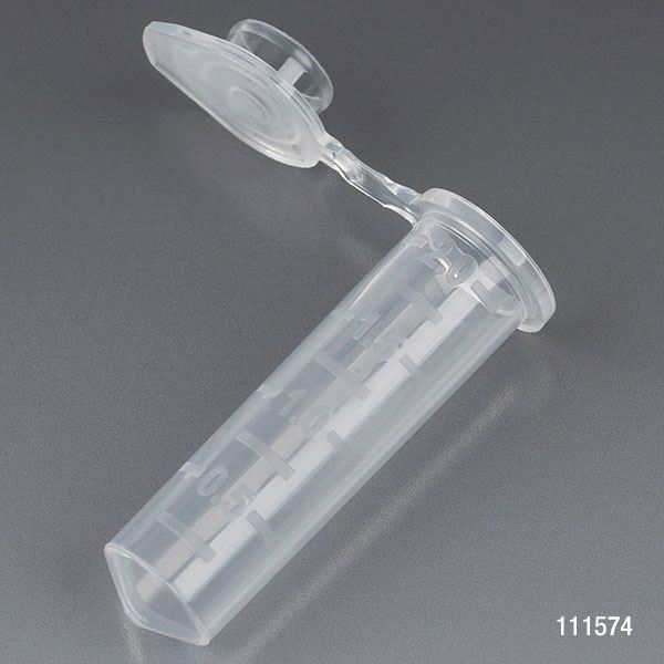 Microcentrifuge Tube, 2.0mL, PP, Attached Snap Cap, Graduated, Natural, Certified: Rnase, Dnase and Pyrogen Free, 500/Stand Up Zipper Closure Bag-111574