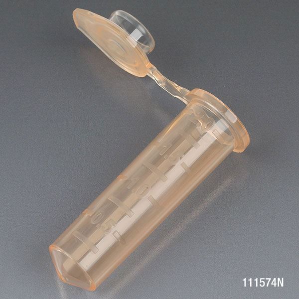Microcentrifuge Tube, 2.0mL, PP, Attached Snap Cap, Graduated, Orange, Certified: Rnase, Dnase and Pyrogen Free, 500/Stand Up Zipper Closure Bag-111574N