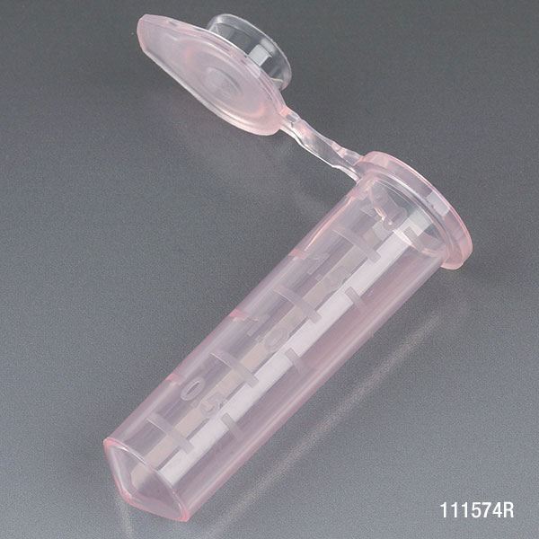Microcentrifuge Tube, 2.0mL, PP, Attached Snap Cap, Graduated, Red, Certified: Rnase, Dnase and Pyrogen Free, 500/Stand Up Zipper Closure Bag-111574R
