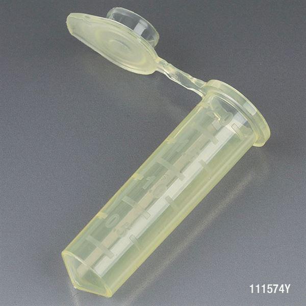 Microcentrifuge Tube, 2.0mL, PP, Attached Snap Cap, Graduated, Yellow, Certified: Rnase, Dnase and Pyrogen Free, 500/Stand Up Zipper Closure Bag-111574Y