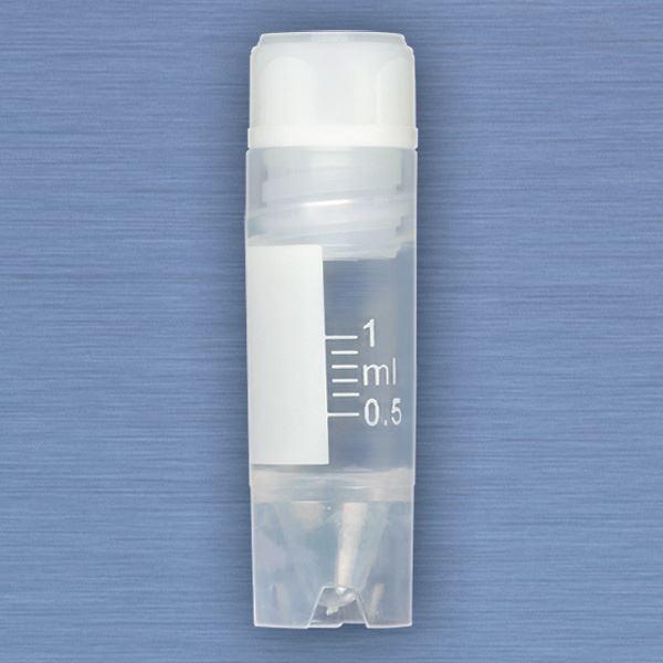 CryoCLEAR vials, 1.0mL, STERILE, Internal Threads, Attached Screwcap with Co-Molded Thermoplastic Elastomer (TPE) Sealing Layer, Conical Bottom, Self-Standing, Printed Graduations, Writing Space and Barcode, 50/Bag, 10 Bags/Case-3001