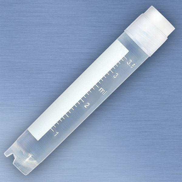 CryoCLEAR vials, 4.0mL, STERILE, External Threads, Attached Screwcap with Co-Molded Thermoplastic Elastomer (TPE) Sealing Layer, Round Bottom, Self-Standing, Printed Graduations, Writing Space and Barcode, 50/Bag, 10 Bags/Case-3014