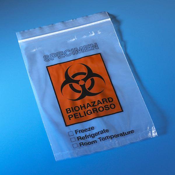 Bag, Biohazard Specimen Transport, 6" x 9", Zipper Closure with Document Pouch, 100/Pack, 10 Packs/Unit-4919