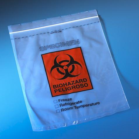 Bag, Biohazard Specimen Transport, 12" x 15", Zipper Closure with Document Pouch, Tearzone, 500/Pack, 2 Packs/Unit-4928