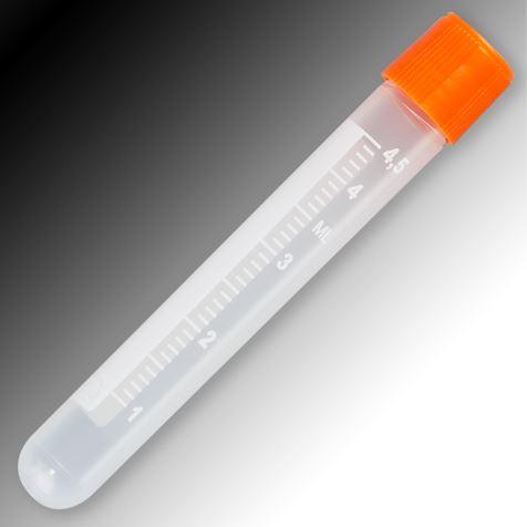 Sample Tube, 5mL, External Threads, PP, White Graduations & Marking Area, Round Bottom-6058