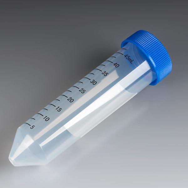 Centrifuge Tube, 50mL, Attached Blue Flat Top Screw Cap, PP, Printed Graduations, STERILE, 25/Rack, 20 Racks/Unit-6289