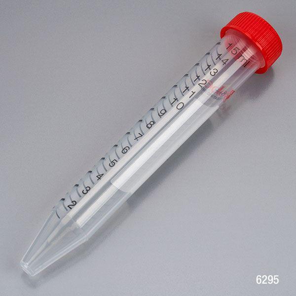 Diamond MAX Centrifuge Tube, 15mL, Attached Red Flat Top Screw Cap, PP, Printed Graduations, STERILE, Certified, 25/Re-Sealable Bag, 20 Bags/Unit-6295