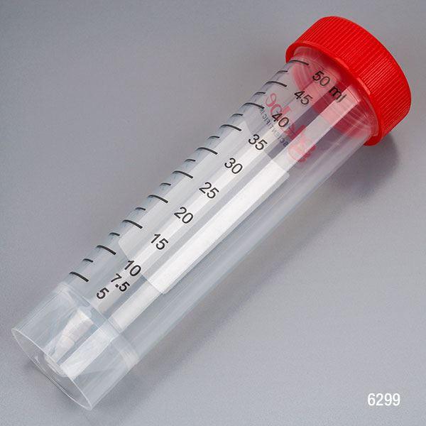 Diamond MAX Centrifuge Tube, 50mL, Attached Red Flat Top Screw Cap, PP, Printed Graduations, STERILE, Self-Standing, Certified, 25/Re-Sealable Bag, 20 Bags/Unit-6299