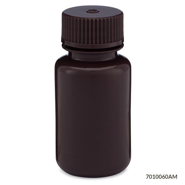 Bottle, Wide Mouth, HDPE Bottle, Attached PP Screw Cap, Amber, 60mL, 12/Pack-7010060AM