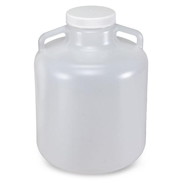 Carboy, Round with Handles, Heavy Duty PP, White PP Screwcap, 10 Liter, Molded Graduations, Autoclavable-7240010