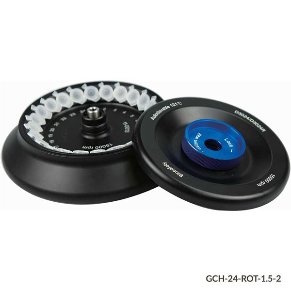 Rotor for use with GCH-24 Series Hematocrit Centrifuges, with Lid, Fixing Clips and O-Ring, 14000rpm max, 24-Place for 1.5mL and 2.0mL Microcentrifuge Tubes-GCH-24-ROT-1.5-2