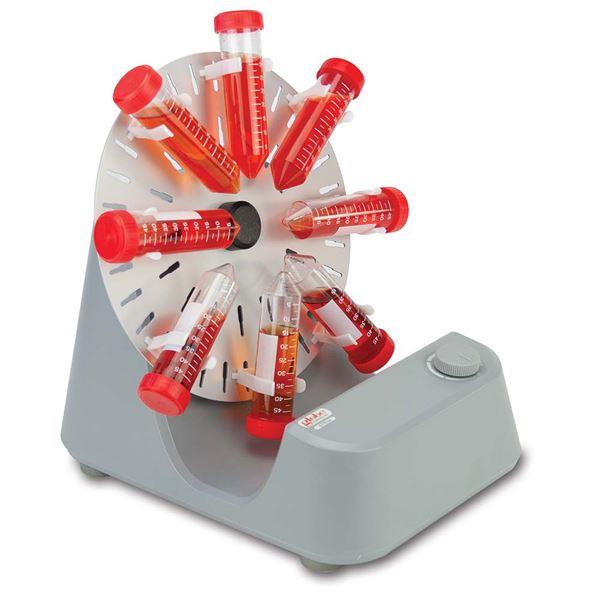 Tube Rotator, Industrial, Analog, Variable Speed and Fixed Angle, 120-240v, 50/60Hz, US, UK, EU Plugs (Includes: Configurable Disk with Tube Holder Clips, 12 each 1.5/2.0mL, 12 each 15mL and 12 each 50mL)-GTR-IA