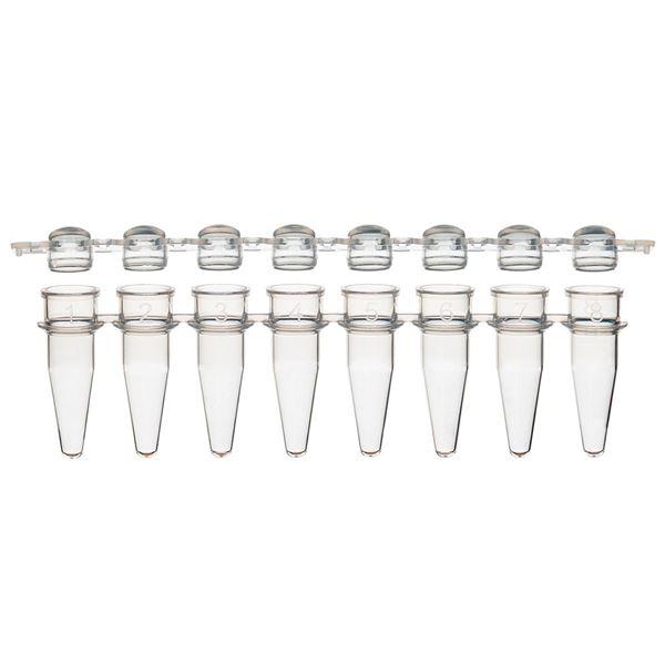 0.2mL 8-Strip Tubes, with Separate 8-Strip clear Dome caps, Natural-PCR-STR-02D