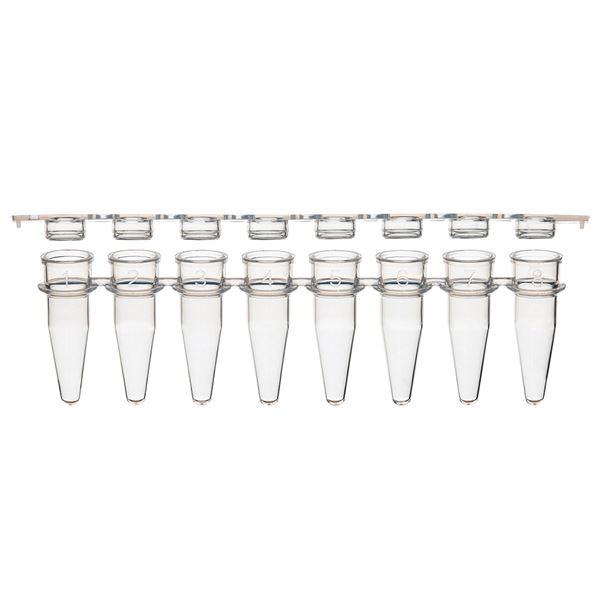 0.2mL 8-Strip Tubes, with Separate 8-Strip Clear Flat Caps, Natural-PCR-STR-02F
