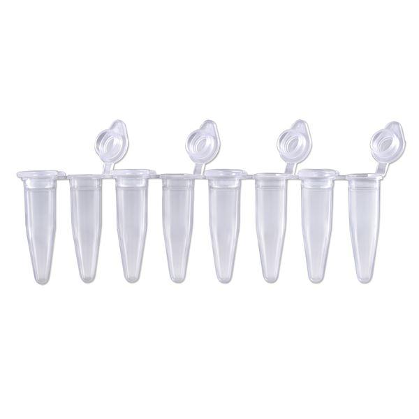 PCR 8-Strips. 0.2ml with Attached Individual Flat Caps- 120/pk-P3010-A