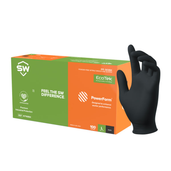 PowerForm Nitrile Exam Gloves Black (Small), box of 100 (PF-90BK) - N716882-100