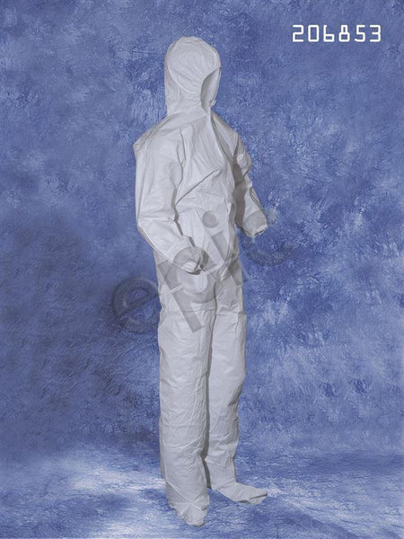 Tians Coveralls, White MP Coated, H&B, EW, EB, Medium, 25/Cs - 206853-M